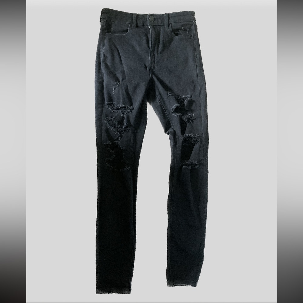 American Eagle Curvy High Rise Black Ripped Skinny Jegging